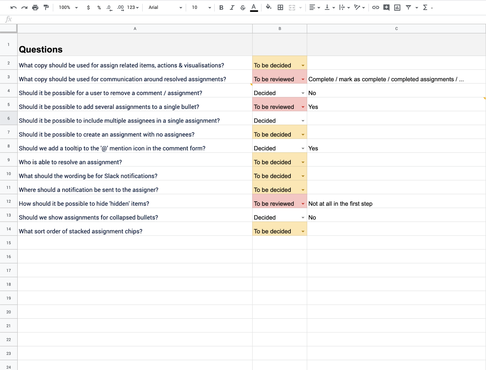 Google sheets screen shot