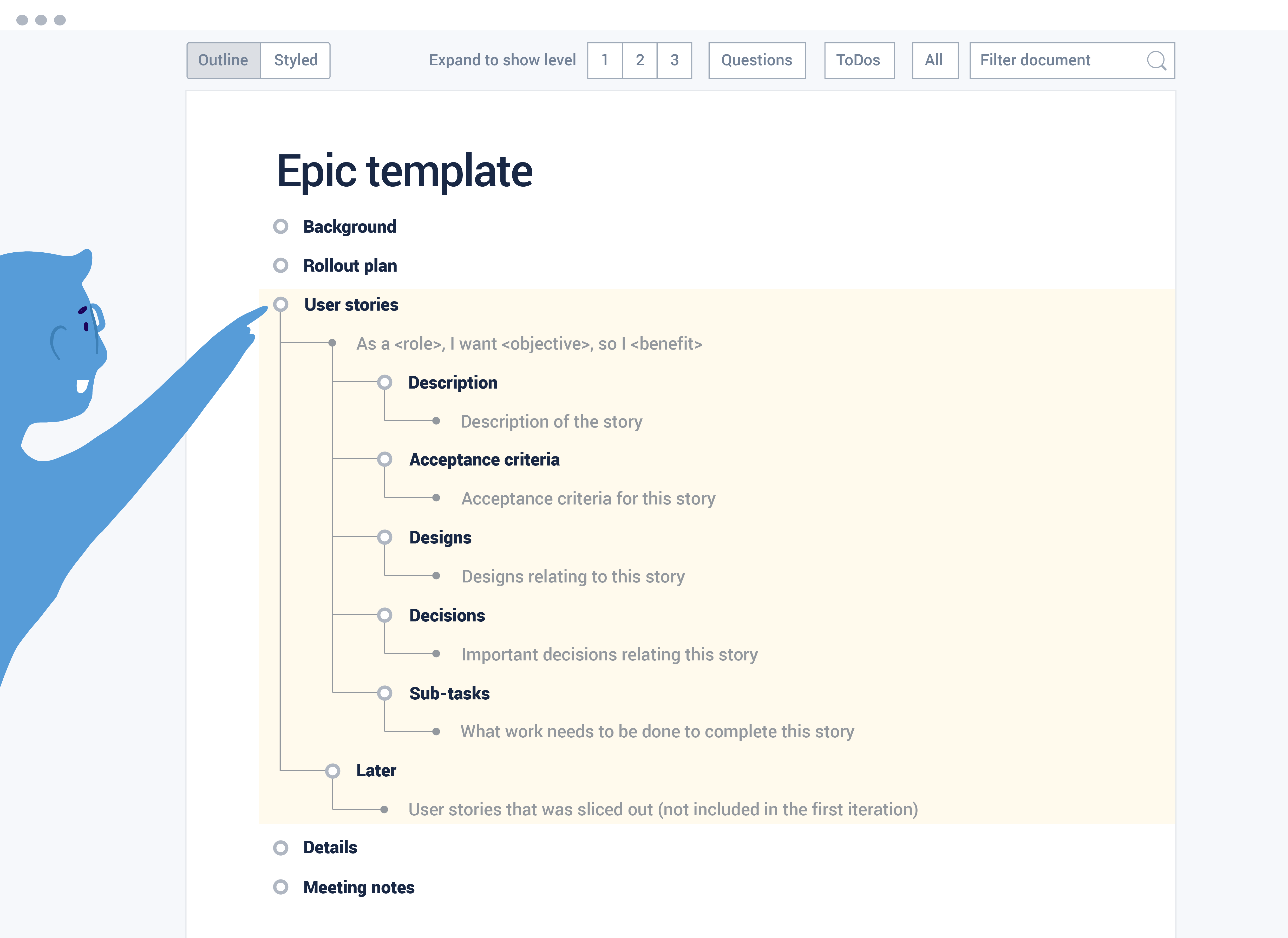 Epic with User story template